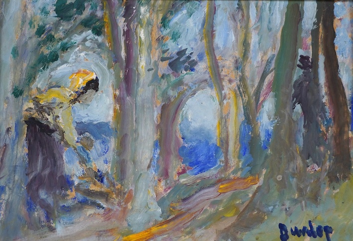 Ronald Ossory Dunlop (1894 - 1973), oil on board, 'In The Woods', 17.5 x 25.5cm. Condition - good